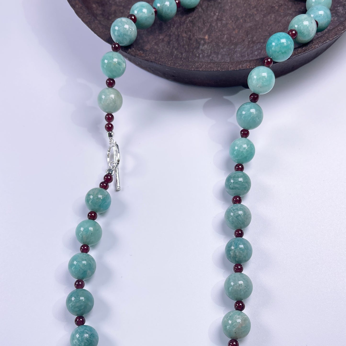Aquamarine Natural stone Amazonite Beaded Necklace, 18inch length