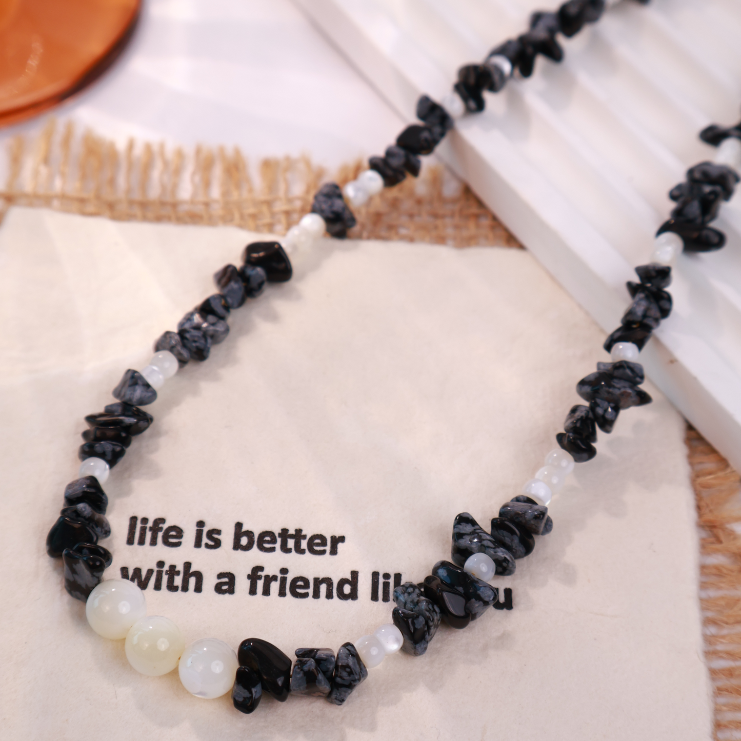 Original Design Handcrafted Black Spot Stone & White Shell Bead Choker