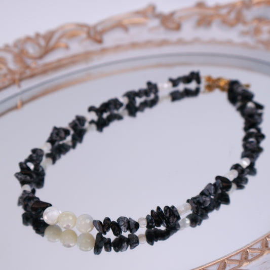 Original Design Handcrafted Black Spot Stone & White Shell Bead Choker