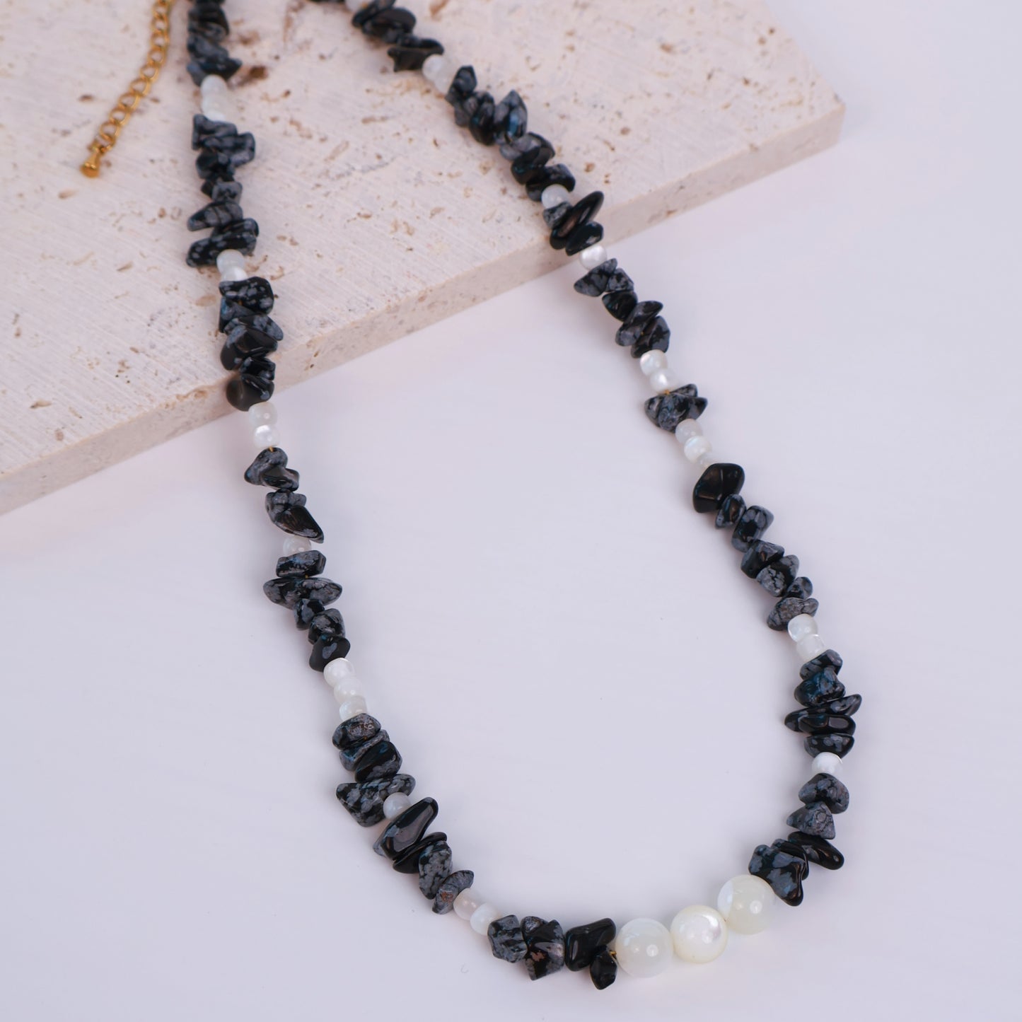 Original Design Handcrafted Black Spot Stone & White Shell Bead Choker