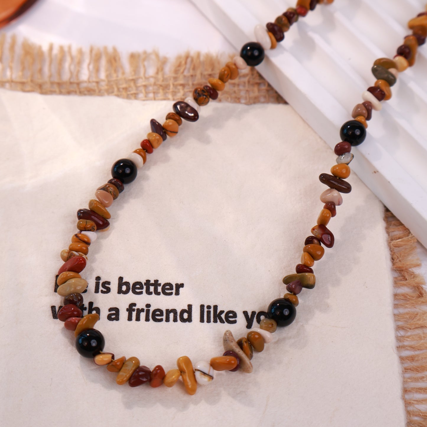 Original Design Yellow Egg Stone Handmade Beaded Choker