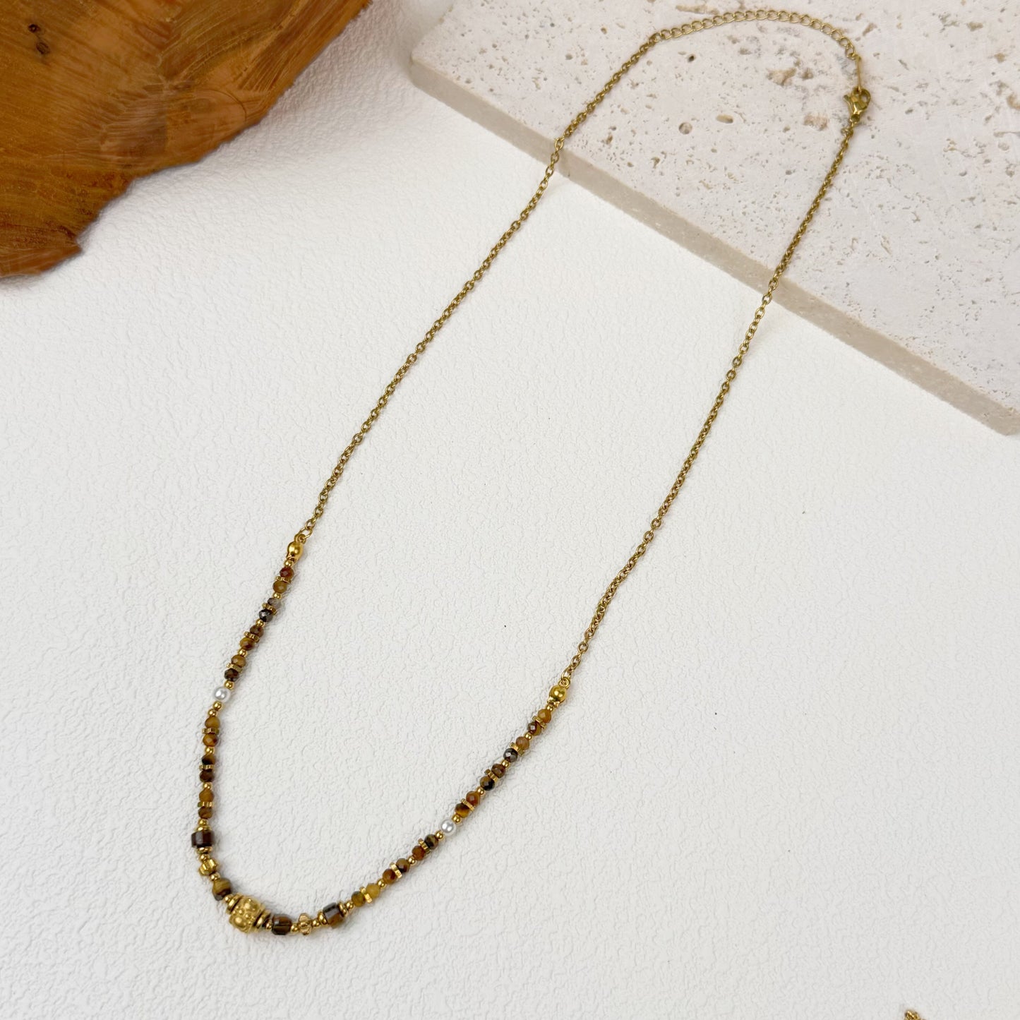 Women’s Layered Gemstone Beaded Necklaces - Retro Boho Gold Accent Natural Stone Charm Jewelry