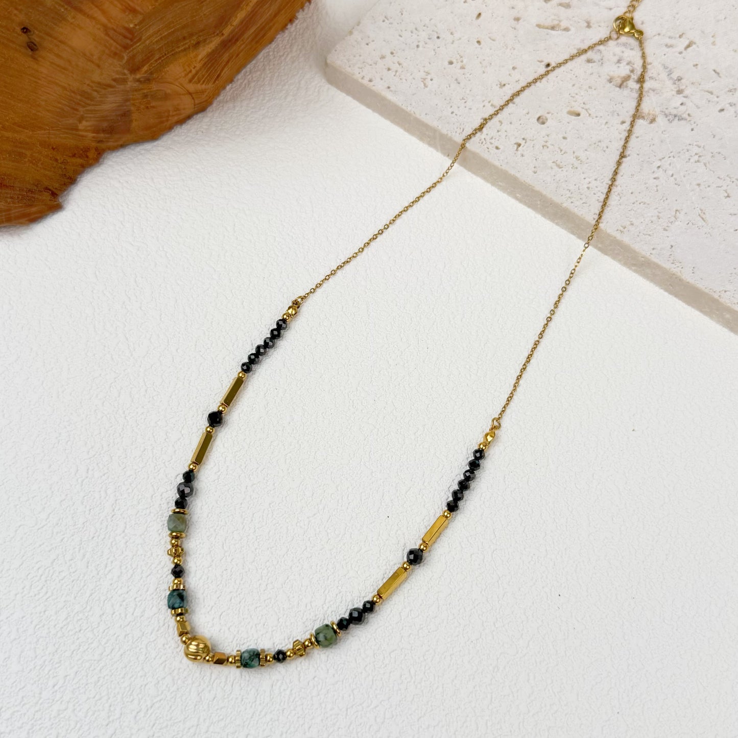 Women’s Layered Gemstone Beaded Necklaces - Retro Boho Gold Accent Natural Stone Charm Jewelry