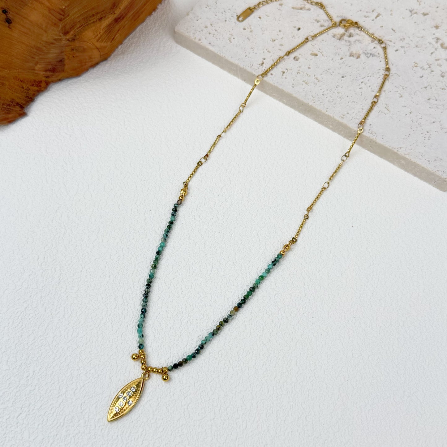 Women’s Layered Gemstone Beaded Necklaces - Retro Boho Gold Accent Natural Stone Charm Jewelry