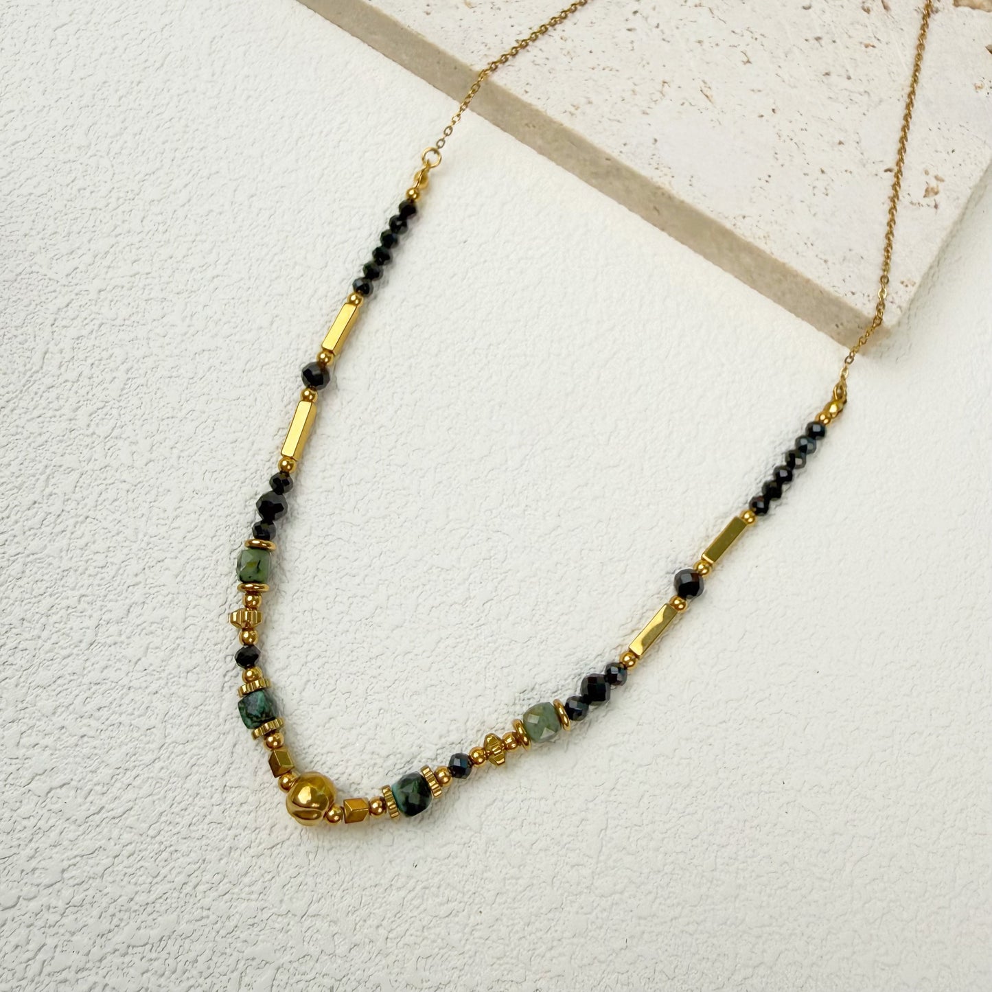 Women’s Layered Gemstone Beaded Necklaces - Retro Boho Gold Accent Natural Stone Charm Jewelry