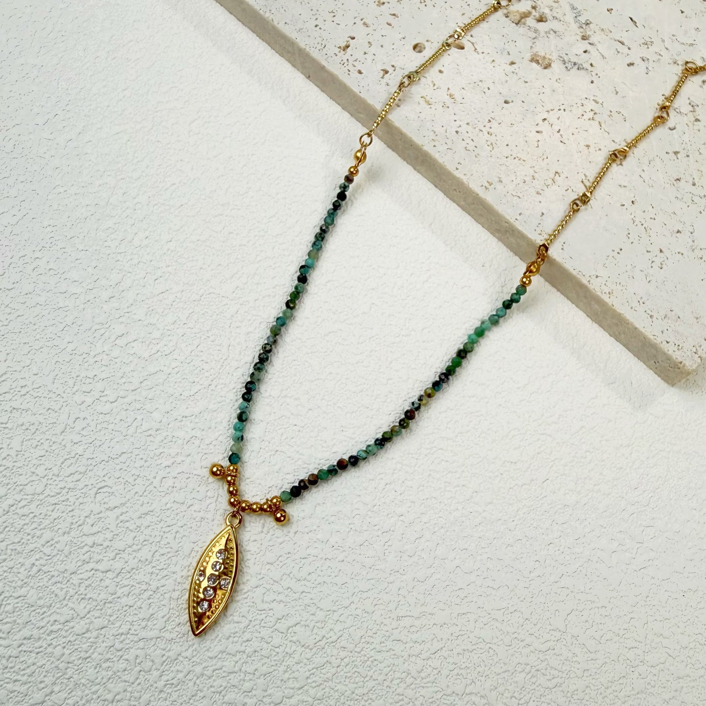 Women’s Layered Gemstone Beaded Necklaces - Retro Boho Gold Accent Natural Stone Charm Jewelry