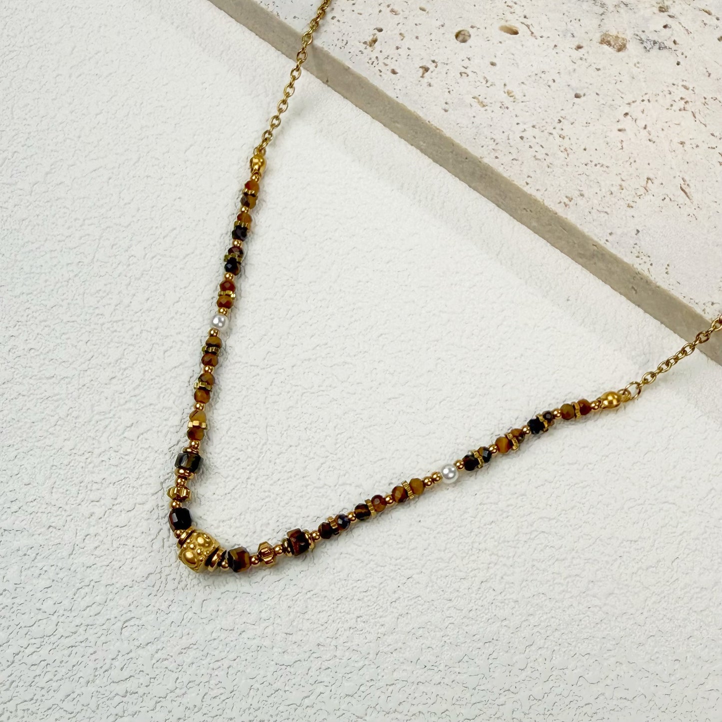 Women’s Layered Gemstone Beaded Necklaces - Retro Boho Gold Accent Natural Stone Charm Jewelry