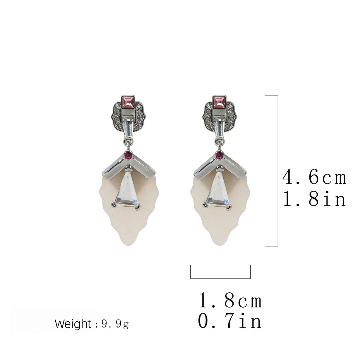 Vintage Glam Drop Earrings: Frosted Agate + Pink Stone Details