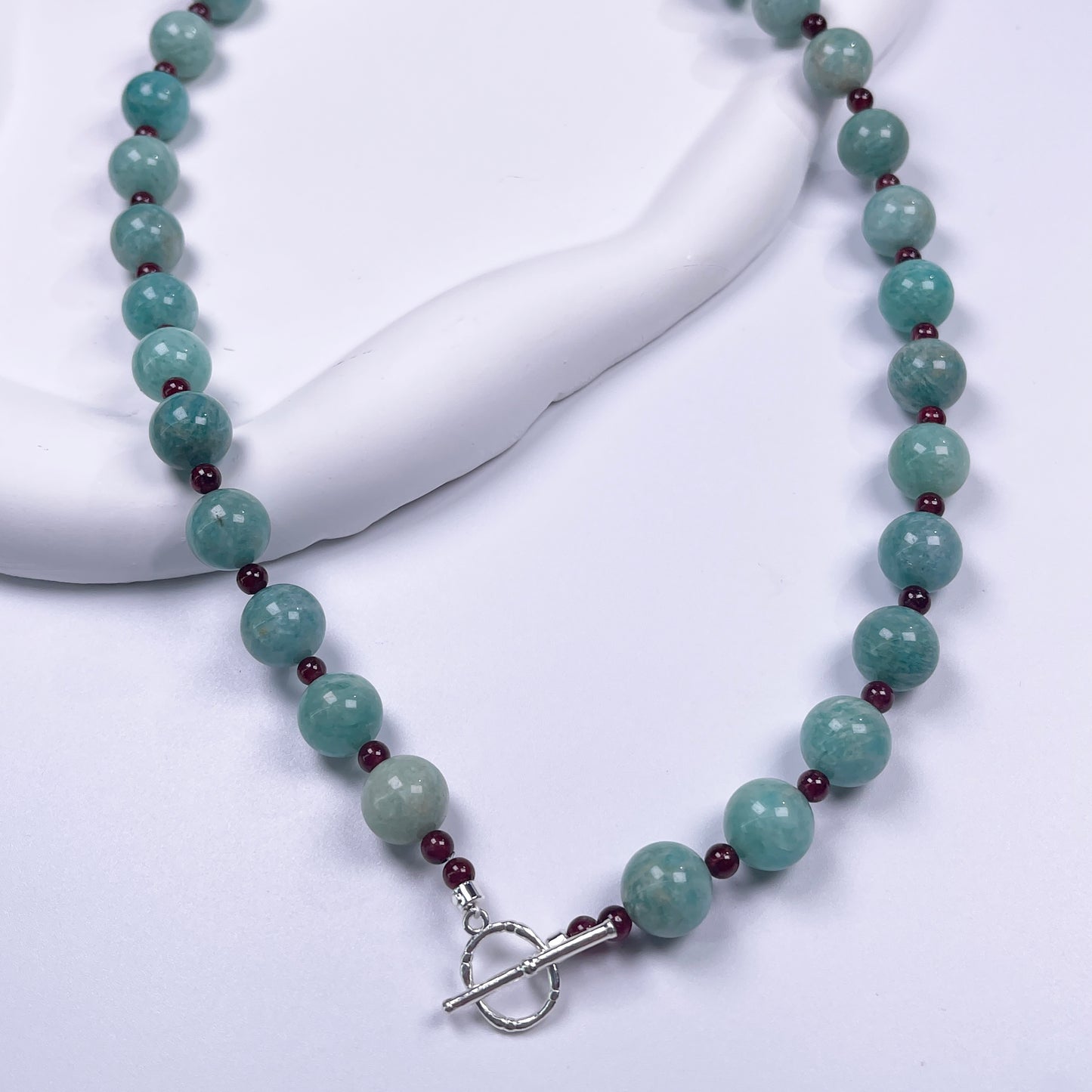 Aquamarine Natural stone Amazonite Beaded Necklace, 18inch length