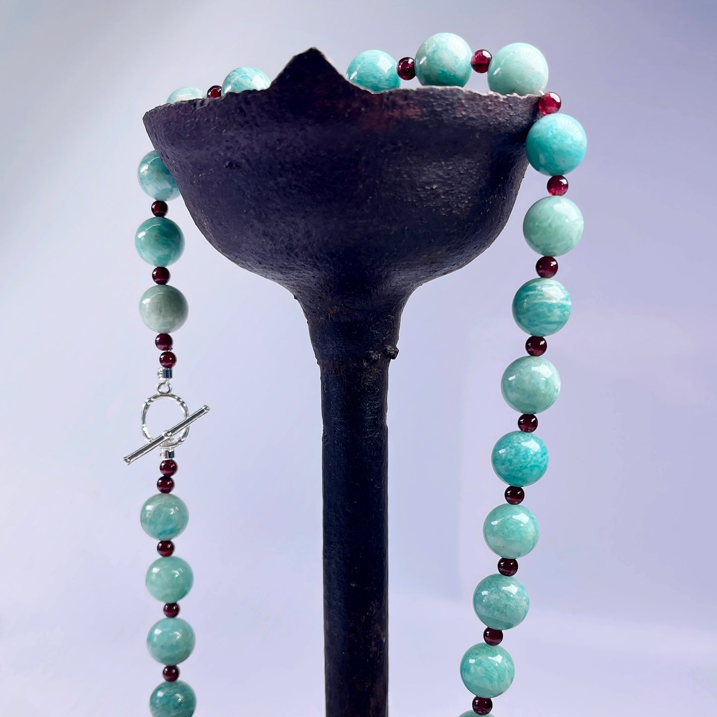 Aquamarine Natural stone Amazonite Beaded Necklace, 18inch length