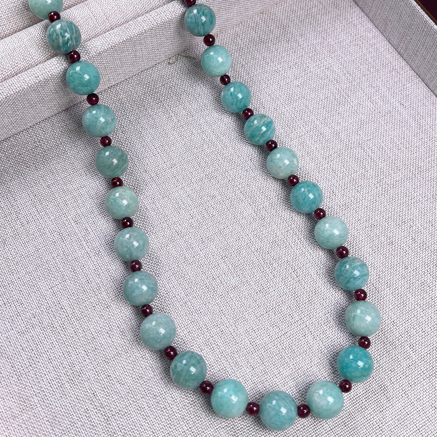 Aquamarine Natural stone Amazonite Beaded Necklace, 18inch length