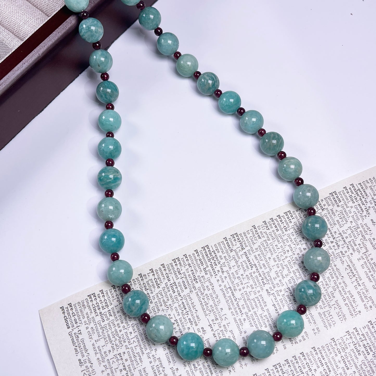 Aquamarine Natural stone Amazonite Beaded Necklace, 18inch length