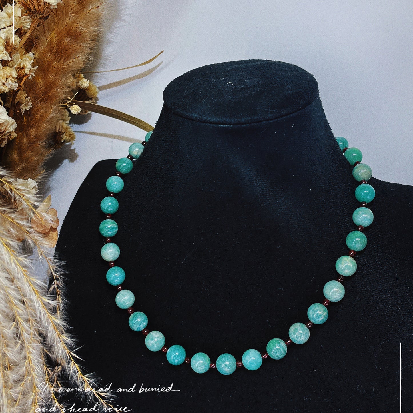 Aquamarine Natural stone Amazonite Beaded Necklace, 18inch length