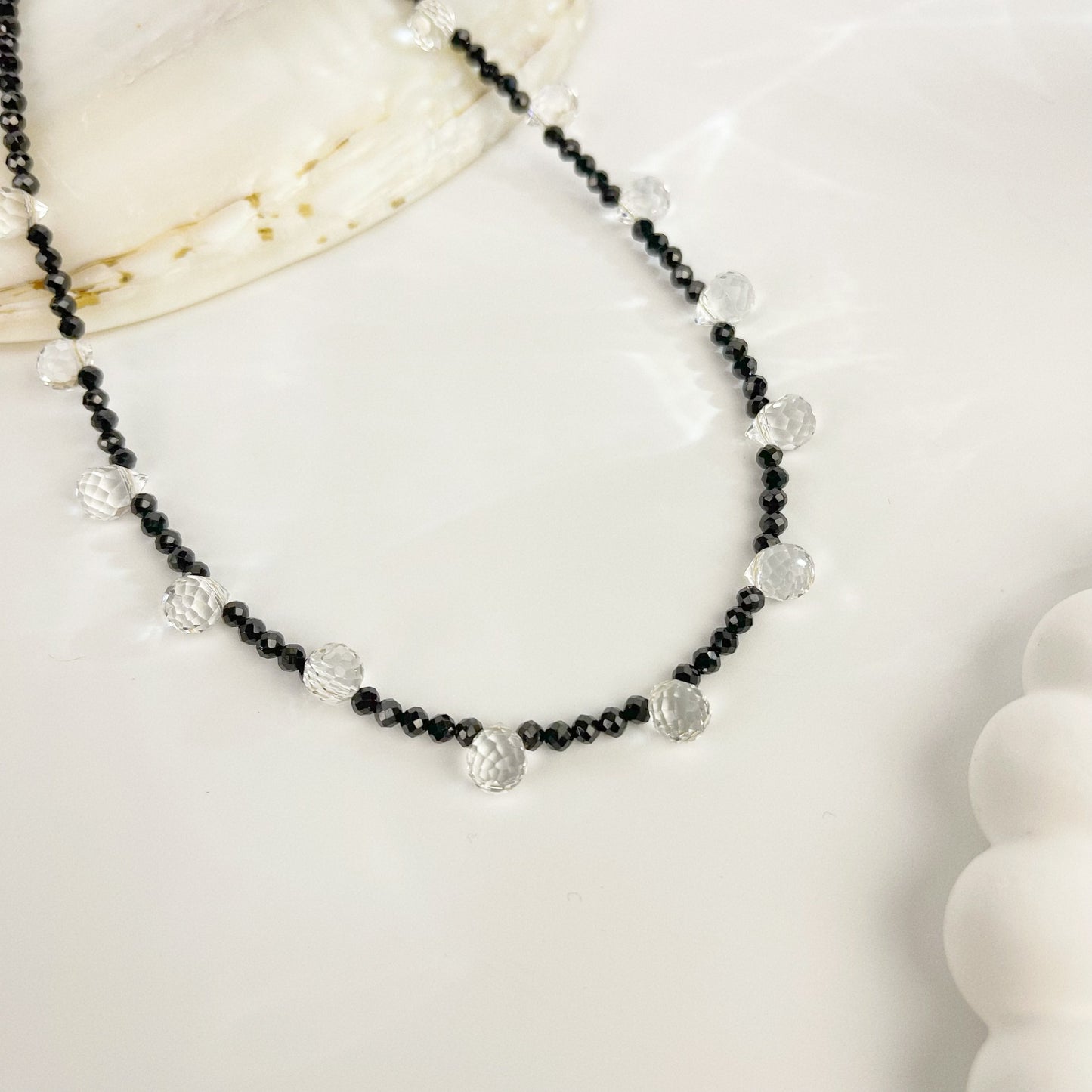 Black Spinel White Crystal Sparkle Choker 15 inch