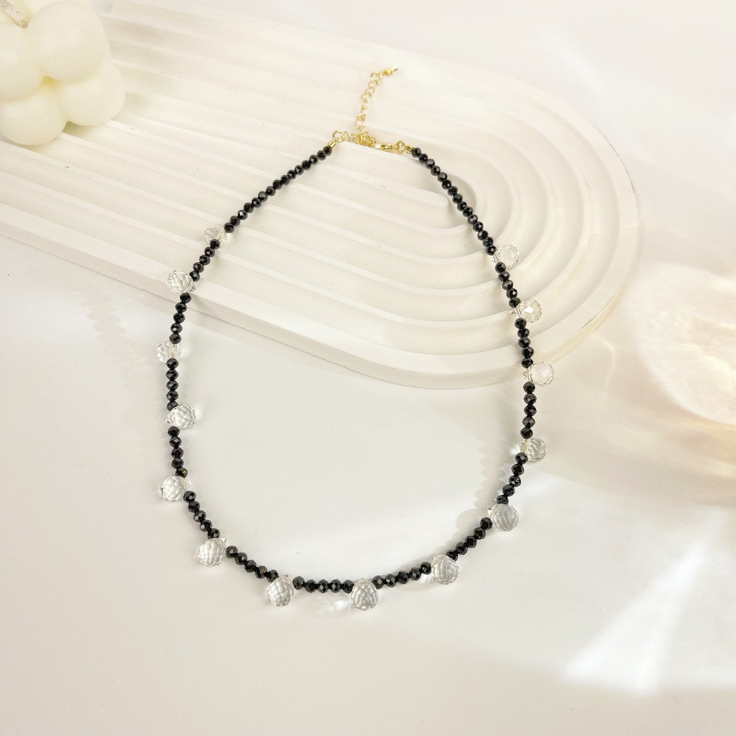 Black Spinel White Crystal Sparkle Choker 15 inch