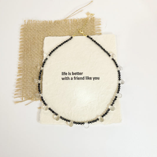 Black Spinel White Crystal Sparkle Choker 15 inch