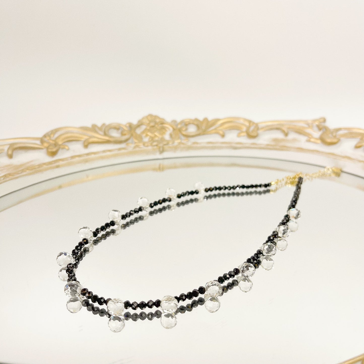 Black Spinel White Crystal Sparkle Choker 15 inch