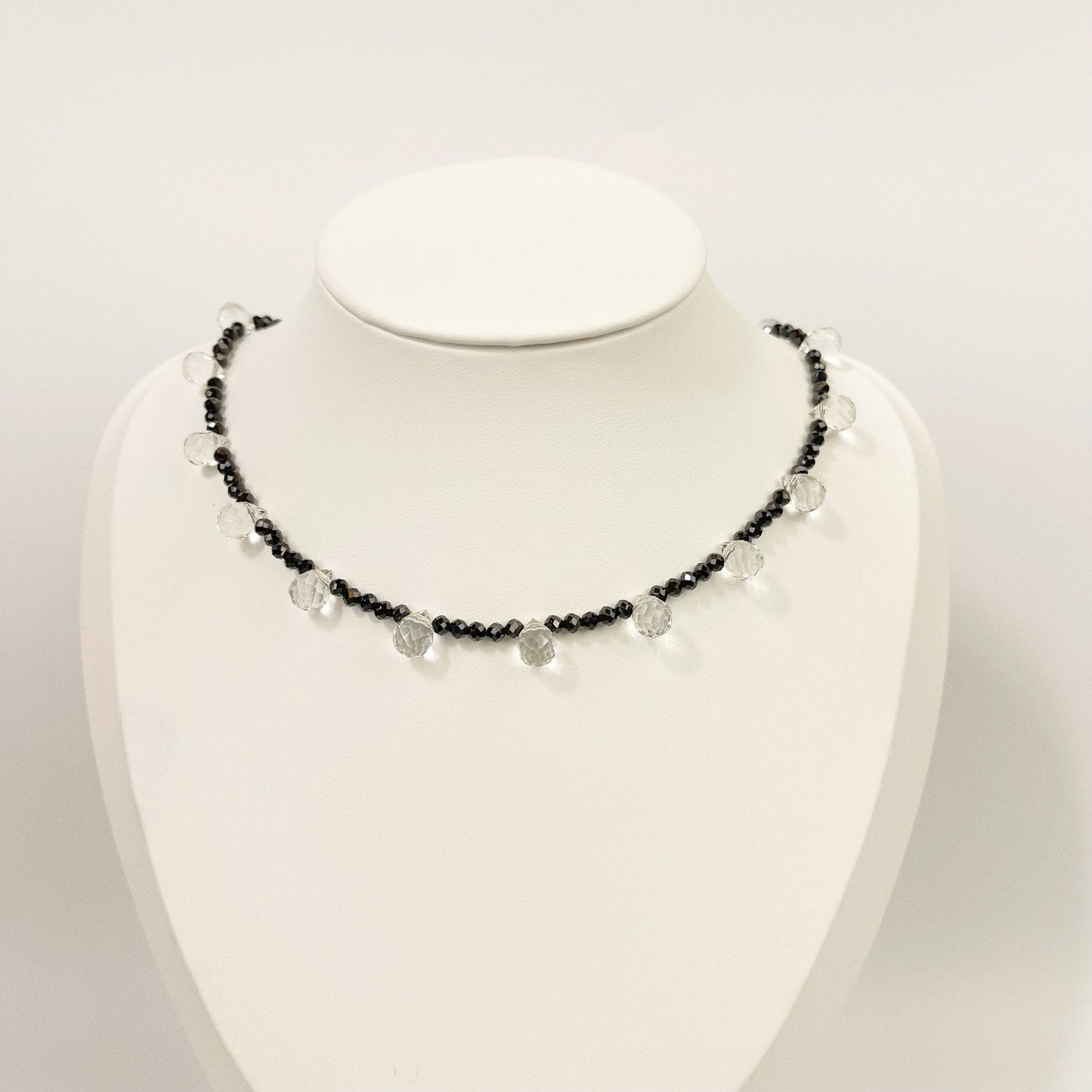Black Spinel White Crystal Sparkle Choker 15 inch